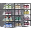 Image de SONGMICS Boîtes à Chaussures, Organisateurs en Plastique, avec Porte, Lot de 12, Empilables, Montage Facile, 33,2 x 23 x 14,5 cm, pour Pointure jusqu'à 43, Transparentes et Noir d'Encre LSP312B01