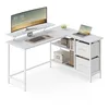 Image de VASAGLE Bureau d'Ordinateur en Forme de L, Bureau d'angle, 2 Tiroirs Spacieux, Support de Moniteur, Étagère Réglable, Blanc Érable LWD098W01