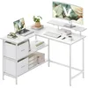 Image de VASAGLE Bureau d'Ordinateur en Forme de L, Bureau d'angle, 2 Tiroirs Spacieux, Support de Moniteur, Étagère Réglable, Blanc Érable LWD097W01