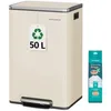 Image de SONGMICS Poubelle de Cuisine 50 L, avec 15 Sacs Poubelle, en Acier, Seau Intérieur Amovible en Plastique, avec Couvercle, Poignées, Fermeture en Douceur, Couleur Crème LTB595A02