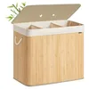 Image de SONGMICS Panier à Linge avec Couvercle, 3 Compartiments, 170 L, Corbeille à Linge Sale en Bambou, Pliable, Sac Amovible et Lavable en Machine, avec Poignées, pour Buanderie, Chambre, Naturel LCB013Y01