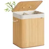 Image de SONGMICS Panier à Linge avec Couvercle, 2 Compartiments, 120 L, Corbeille à Linge Sale en Bambou, Pliable, Sac Amovible et Lavable en Machine, avec Poignées, pour Buanderie, Chambre, Naturel LCB014Y01