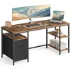 Image de VASAGLE Bureau d’Ordinateur, Table avec Rangement, 3 Étagères, 2 Tiroirs, 60 x 160 x 76 cm, pour Bureau, Salon, Style Industriel, Marron Rustique et Noir Mat LWD105K01