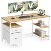 Image de VASAGLE Bureau d’Ordinateur, Table avec Rangement, 3 Étagères, 2 Tiroirs, 60 x 140 x 76 cm, pour Bureau, Salon, Style Moderne, Couleur Chêne Naturel et Blanc Perle LWD104Y01