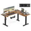 Image de VASAGLE Bureau Électrique Réglable en Hauteur, Table d’Angle en L, 140 x 160 cm, avec Multiprise, Fonction Mémoire 2 Hauteurs, pour Télétravail, Marron Rustique et Noir d’Encre LSD264K01