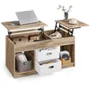 Image de VASAGLE Table Basse, Table de Salon Relevable avec 2 Tiroirs et Compartiments Cachés, Compartiments Ouverts, pour Salon, Bureau à Domicile, Marron Camel et Blanc Nuage LCT210L01