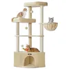 Image de Feandrea Arbre à Chat, 48,5 x 48,5 x 140,7 cm, Tour de Jeux pour Chats, avec Niche, Grandes Plateformes, Balles en Peluche, Hamac, Beige Sable PCT009Y01