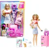 Image de Barbie Coffret Voyage Malibu, Poupée de Voyage avec Plus de 10 Accessoires, Inclus Un Chiot, Une Valise Rose, Un Sac À Dos Et Une Feuille D'Autocollants, Jouet pour Enfant de 3 Ans et Plus, HJY18