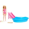 Image de Barbie Coffret Poupée Blonde avec Maillot De Bain Rose Tropical, Piscine, Toboggan, Serviette Et Boissons, À Collectionner, Jouet Enfant, A Partir De 3 Ans, HRJ74