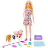 Image de Barbie Coffret Poupée avec 2 Figurines Chien, Chariot Amovible, Roues Fonctionnelles, +10 Pièces, Accessoires Animaux Inclus, Jouet Enfant, A Partir De 3 Ans, HTK37