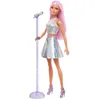 Image de Barbie Coffret Barbie Pop Star, poupée vêtue d’une jupe irisée avec microphone et cheveux roses, cadeau pour enfants de 3 à 7 ans, JCW42