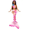 Image de Barbie Poupée Sirène Fleur Magique avec éclosion de Fleurs Surprise, queues en dégradé de Couleurs, Serre-tête perlé et Longs Cheveux Bruns avec mèches Violettes, JDM73