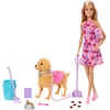 Image de Barbie Coffret Chiot Promenade et Besoins avec chien qui se promène et fait ses besoins, une poupée Barbie  Malibu , une pelle et des accessoires pour animaux, JJB46