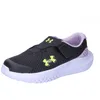 Image de Under Armour UA GINF Surge 4 AC Chaussures de sport pour filles, baskets pour enfants légères et respirantes, couleur noir/violet clair/jaune fluo