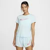 Image de Nike T-Shirt One Swoosh Hybrid Dri-Fit SS pour Femme, Bleu Glacier/Rose Aster, Taille XS