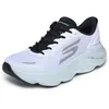Image de Skechers Chaussures de Course Aero Burst Performance pour Femme   Max Cushioning Low Top Mesh Athletic TrainerSneakers, Textile Blanc, Bordure Noire et Bleue, 37 EU