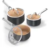 Image de Ninja Extended Life 3 casseroles céramique (16, 18, 20 cm avec couvercle), Antiadhésive (Sans PFAS, PFOA, Plomb ni Cadmium), Compatible induction et four jusqu’à 285 °C, Terracotta et gris CW93003EUI