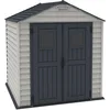 Image de Duramax StoreMax PLUS 7 x 7 (4.44 m²) Abri de jardin en plastique avec plancher en plastique robuste et fenêtres fixes sur les portes, structure de toit en métal robuste, Gris foncé/ Adobe