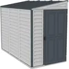 Image de Duramax SideMate PLUS 4 x 8 (2.91 m²) abri de jardin en plastique avec kit de fondation en métal, porte réversible, structure de toit en métal robuste, abri en vinyle sans entretien, Gris foncé/ Adobe