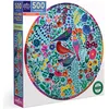 Image de eeBoo - Puzzle Quatre Oiseaux - Puzzle Adulte Rond 500 Pièces illustrant Quatre Oiseaux entourés de Belles Fleurs - Dimensions 58.5 x 58.5 cm, Vert