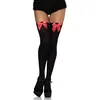Image de Leg Avenue - Nylon Thigh Highs With Bow, Taille Unique (Noir Rouge)