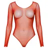 Image de Leg Avenue Body Résille à Manches Longues avec Strass/Fermeture à Pressions Rouge Taille Unique