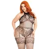 Image de Leg Avenue Womens Seamless Industrial Net Halter Bodystocking with Faux Lace Lingerie Detail, Black, 1X-2X