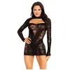 Image de Leg Avenue Womens Lace Keyhole Mini Dress with Opaque Panel Detailing and Gloved Sleeves, Black, One Size