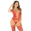 Image de Leg Avenue Ensemble Caraco Porte-Jarretelles avec Bas et String, Taille Unique - Rouge