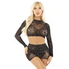 Image de Leg Avenue Mini jupe courte en dentelle et filet pour femme, noir, taille unique
