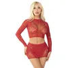 Image de Leg Avenue Mini jupe courte en dentelle et filet pour femme avec strass, Rouge, Taille Unique