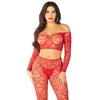 Image de LEG AVENUE Heart Net Off The Shoulder Crop Top and Footless Tights Ensemble de Lingerie, Rouge/Excursion, Couleur Unie (Getaway Solids), Taille Unique Femmes