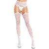 Image de Leg Avenue Bas en dentelle pour femme avec ceinture porte-jarretelles attachée et noeud en satin, blanc, Taille unique