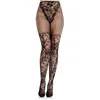 Image de Leg Avenue Collants Dentelle Dahlia avec Détail Résille Cuisses, Taille Unique - Noir