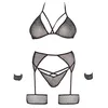 Image de Leg Avenue Ensemble Top Résille, String et Harnais, Taille Unique - Noir/Argent