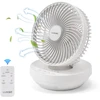 Image de Luxaid Ventilateur de bureau pliable avec télécommande, batterie 4000 mAh, chargement USB-C, 3 vitesses, minuterie 4 h, veilleuse, montage mural, portable et compact.