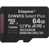 Image de Kingston Canvas Select Plus Carte mémoire microSD 64 Go micSDXC Gen3 100R A1 Pack individuel sans adaptateur secteur - SDCS3/64GBSP