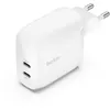 Image de Belkin BoostCharge chargeur secteur deux ports USB-C avec PPS de 60 W, chargeur USB C pour iPhone 16, 15, iPad, Samsung Galaxy, Google Pixel, avec câble USB-C vers Lightning et USB-C vers USB-C