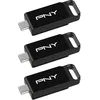Image de PNY Pack de 3 Clés USB 3.2 Elite  Type-C® 128 Go - Jusqu'à 120 Mo/s en Lecture et Jusqu'à 10 Fois Plus Rapide en Écriture Que l'USB 2.0, Connecteur Type-C, Design fiable, Durable et Portable