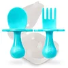 Image de Grabease Ustensiles pour tout-petits Cuillères et fourchettes pour tout-petits Couverts pour bébé Fourchette pour tout-petits, sans BPA et sans phtalate et tout-petit, 1 ensemble, bleu sarcelle