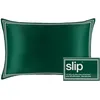 Image de slip The Original Queen Taie d'oreiller en pure soie   100 % pure soie de mûrier 22 mommes   Taie d'oreiller standard anti-âge, anti-tête de lit, anti-sommeil, pli   Vert (50,8 x 76,2 cm)