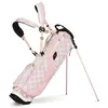 Image de Sunday Golf El Camino Sac de Golf léger avec Double Sangle - Facile à Transporter - s'adapte à Un Ensemble Complet de Clubs - Golfeurs minimalistes et Chariots de Golf (Carreaux Roses et Blancs)
