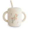 Image de Mushie Silicone Training Cup Pink Flowers tasse avec paille 1 pcs
