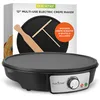 Image de NutriChef Crêpière Électrique 30 cm   Plaque en Aluminium Antiadhésive avec LED, Thermostat Réglable, Spatule Bois et Râteau Inclus