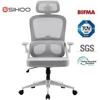 Image de SIHOO M102C Chaise de bureau ergonomique en maille, haut dossier avec accoudoirs 3D, soutien lombaire réglable haut/bas, chaise de travail informatique pivotante, cadre blanc et maille gris clair