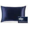 Image de Slip Taie d'oreiller 100% Pure Soie de mûrier, 22 mommes, Queen Size, Bleu Marine, 51 x 76 cm