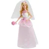 Image de Barbie Poupée Mariée en Robe De Mariage Blanche Et Rose avec Son Voile Et Un Bouquet, Jouet pour Enfant, CFF37