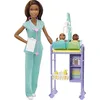 Image de Barbie Métiers Coffret poupée Pédiatre Brune avec Cabinet médical, Deux bébés et Accessoires, Jouet pour Enfant, GKH24 Multicolore