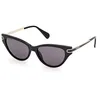 Image de MAX&Co. MO0101 Lunettes de Soleil Femme, Lunettes de Soleil En Métal Légères et Élégantes, Étui Inclus, Forme Lentille Chat, Verres Fumés, Noir Brillant