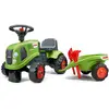 Image de Falk - Porteur Tracteur Enfant Claas avec remorque - Dès 12 Mois - Fabriqué en France - Pelle et râteau Inclus - 2 Styles de Personnalisation - Plaque d'immatriculation Personnalisable - 212C
